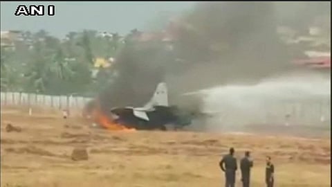 Immediately after that, the fire brigade and other services were pressed into action,' a navy spokesperson said, adding that the single-pilot aircraft was towed away from the taxiway. (Photo | ANI)