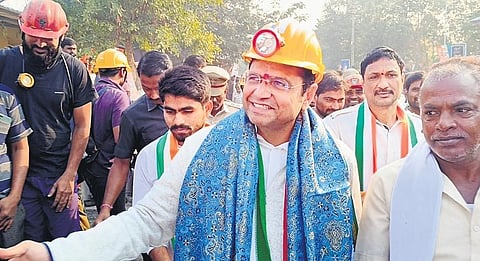 IT Minister D Sridhar Babu campaigns for INTUC at the open cast project-2 and Adriyala longwall project in Manthani constituency on Monday
