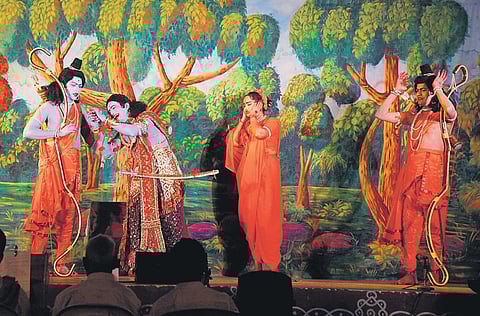 A scene from Sri Rama Padukalu verse drama staged in Guntur I Express