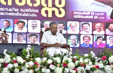 File photo of chief minister Pinarayi Vijayan during Nava Kerala Sadas at St Joseph High School, Angamaly. (Photo | A Sanesh)