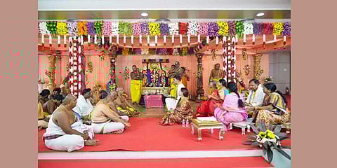Sri Venkateswara Swamy's special celestial wedding held on Wednesday at Sri Venkateswara Swamy Temple in Dokiparru. (Express Photo)