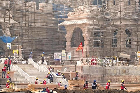 The under-construction Ram temple at Ayodhya in Uttar Pradesh on Tuesday | pti