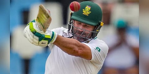 South Africa's Dean Elgar plays a shot on the third day of the first Test cricket match between India and South Africa, at SuperSport Park Stadium, in Centurion, Thursday, Dec. 28, 2023. (Photo | PTI)