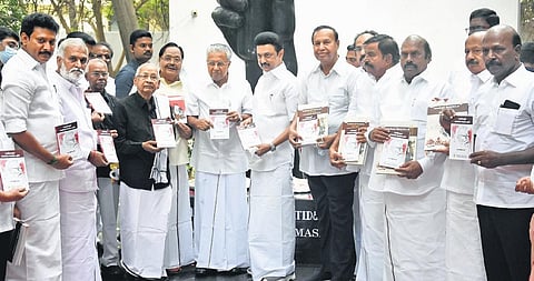 Kerala Chief Minister Pinarayi Vijayan and Tamil Nadu Chief Minister M.K. Stalin released the souvenir in Chennai on Thursday | Ashwin prasath