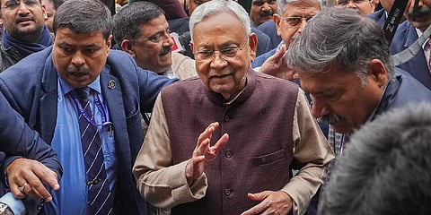 Bihar Chief Minister Nitish Kumar arrives at the JD(U) office for the party's national executive meeting, in New Delhi (Photo | PTI)