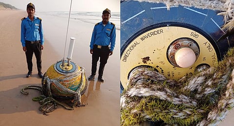 The buoy, tethered with a wire rope, had somehow snapped loose and drifted away. (Photo | Express)