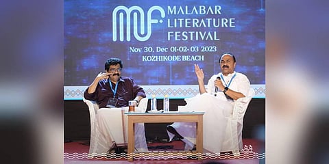 Dr M K Muneer and V D Satheesan during a session at the Malabar Literature Festival in Kozhikode