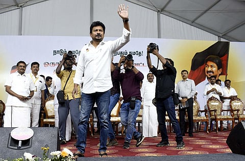 Udhayanidhi Stalin in a meeting at Codissia grounds in Coimbatore. | S Senbagapandiyan
