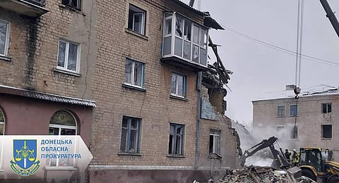 A building in Ukraine damaged by shelling. (Photo|AP)