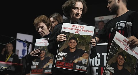 Relatives of an Israel hostage held by Hamas. (Photo| AP)