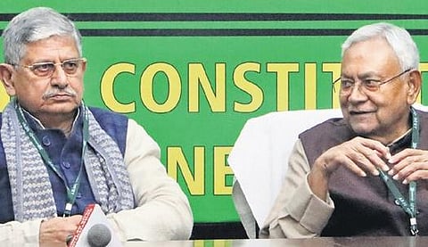 Lalan Singh and Nitish Kumar at the JD(U) meet on Friday | Shekhar yadav