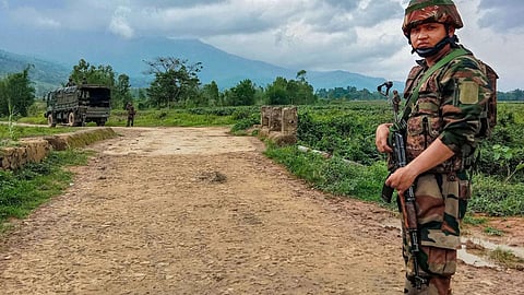 Security personnel patrol at violence-hit area in Manipur used for representational purposes only.