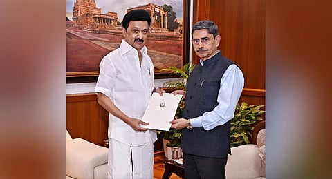 Tamil Nadu Governor RN Ravi and Chief Minister MK Stalin during a meeting, in Chennai, Saturday, Dec. 30, 2023 | PTI