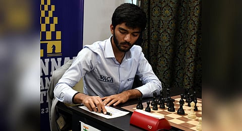 Indian chess grandmaster D Gukesh calculating his next move. (Photo | D. Sampathkumar)