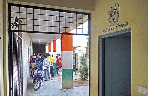 Parents of students of Andrahalli Government School protest after video of students forced to clean toilets went viral, in Bengaluru | Allen Egenuse J