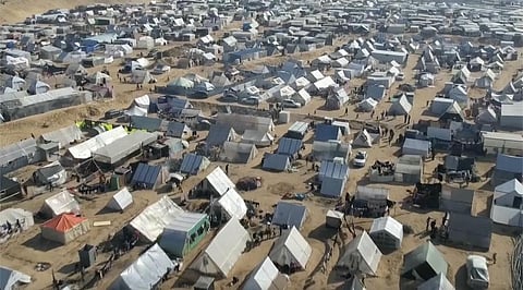 This drone image shows thousands of tents used by displaced people in Rafah, southern Gaza Strip on Friday, Dec. 29, 2023. | AP
