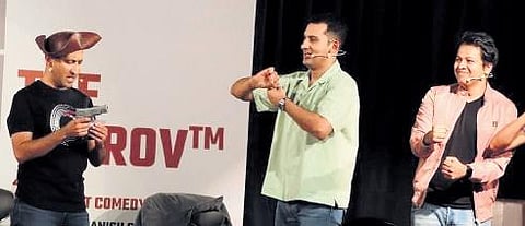 (From left) Darius Sunawala, Danish Sait and Saad Khan during one of the shows by The Improv