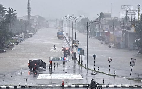 Rain triggered by Cyclone Michaung batters Madhavaram in Chennai on Monday. (Photo I Express)