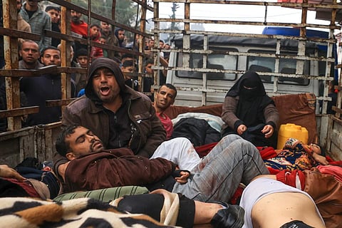 Palestinians wounded during Israeli bombardment are transported to Nasser Hospital in Khan Younis in the southern Gaza Strip on December 5, 2023. (Photo | AFP)