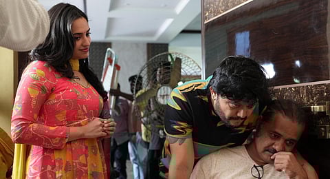 On the sets of 'Krishnam Pranaya Sakhi'.