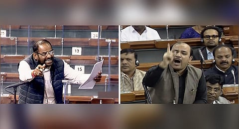 FILE - BJP MP Ramesh Bidhuri (L) and BSP MP Kunwar Danish Ali during a session in the Lok Sabha. (File Photo | PTI)