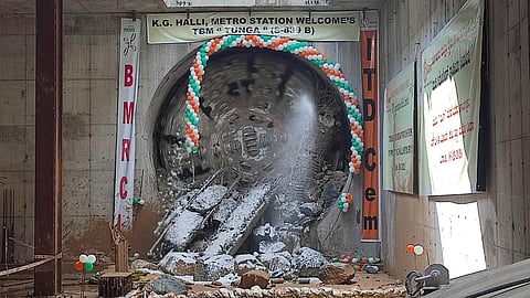 TUNGA Tunnel Boring Machine had a breakthrough at KG Halli Station , in Bengaluru on Wednesday. (Photo