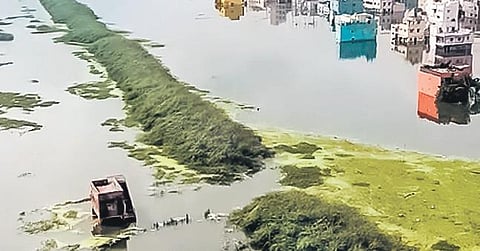 An aerial view of the devastation wrought by Cyclone Michaung in Karapakkam in Tamil Nadu on Wednesday