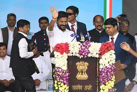 Telangana Chief Minister Anumula Revanth Reddy during his swearing-in ceremony in Hyderabad on December 7, 2023. (Vinay Madapu)