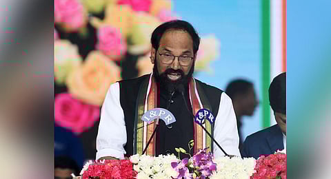 N Uttam Kumar Reddy taking oath at the swearing-in ceremony, in Hyderabad. (Photo | Vinay Madapu)