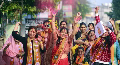 BJP workers celebrate their recent victory (Photo | PTI File)
