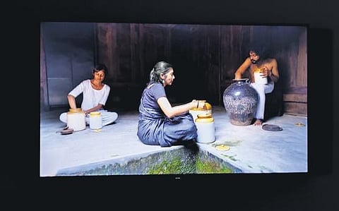 A frame from the art show; (right) artist Anoop P Rajendran I Pcs A Sanesh