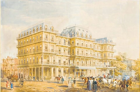 A painting of Watson’s Hotel, where Mark Twain stayed in Bombay