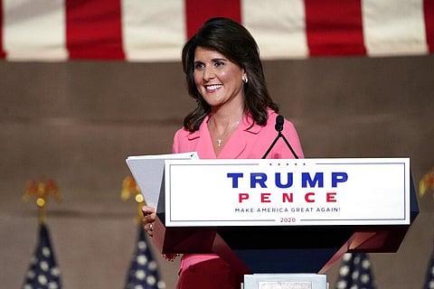 Former U.N. Ambassador and former South Carolina Gov. Nikki Haley at the Republican National Convention in Washington, on Aug. 24, 2020. (File Photo | AP)