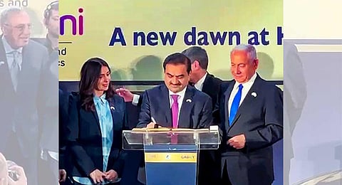 Adani Group Chairman Gautam Adani with Israel PM Benjamin Netanyahu during a handing over ceremony of Haifa Port to Adani, Israel, Tuesday, Jan. 31, 2023. (PTI)