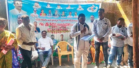 Deputy Chief Minister of Andhra Pradesh P Rajanna Dora addressing the public meeting at Dhulipadar village in Kotia panchayat on Thursday | Express