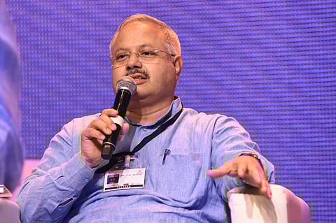 RSS leader Sunil Ambekar speaks during TNIE's ThinkEdu conclave in Chennai, Feb. 9, 2023. (Photo | Ashwin Prasath, EPS)