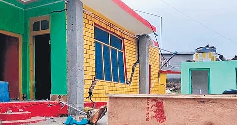 At least 21 concrete structures, including 19 houses, a mosque and a madrasa, developed cracks after land sinking in the Nai Basti village, Doda district of J&K.