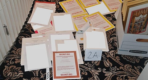 Picture shows a photo of documents seized during the Aug. 8 FBI search of former President Donald Trump's Mar-a-Lago estate.(Photo | AP)