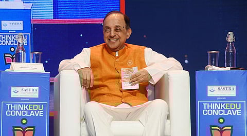 Former Rajya Sabha MP Subramanian Swamy speaks during a session titled ‘The Global High Table: Can India Be A Vishwaguru’. (Photo | Ashwin Prasath, EPS)