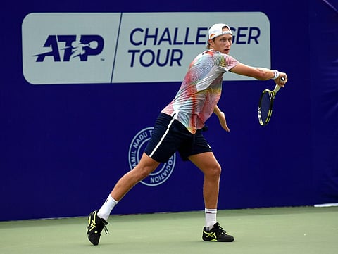 Leo Borg, son of legend Bjorn, at a practice session on Saturday. Leo has received a main draw wild card for Chennai Open. (Photo | Ashwin Prasath, EPS)