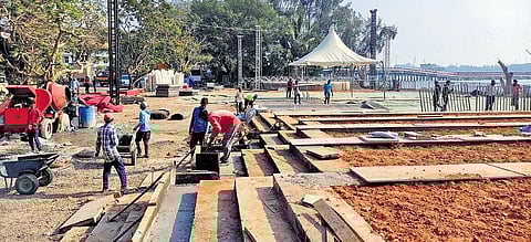 Workers giving final touches to newly-renovated Rajendra Maidan before it is opened to the public on Tuesday. The ground was closed in 2016 | A Sanesh