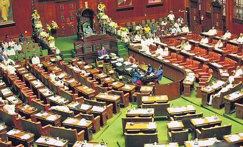The budget session in progress at Vidhana Soudha in Bengaluru on Tuesday | Express
