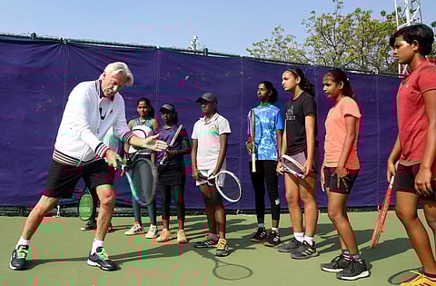 Bjorn Borg interacting with tennis players in Chennai on Wednesday