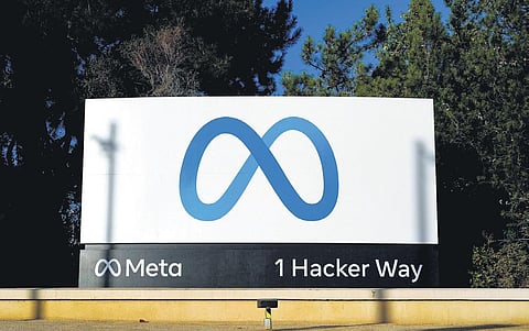 Meta’s logo can be seen at the company’s headquarters in Menlo Park, Calif | AP