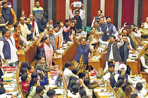 AAP and BJP members exchanged heated arguments during the election of mayor and deputy mayor at the Civic Centre on January 24 | Express