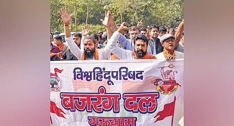 Both VHP and Banjran Dal, besides members of the Gau Rakshak Dal staged a protest at the residence of Gurugram Deputy Commissioner on Saturday morning.