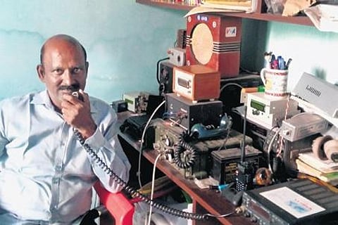 V Neelakandan using his Amateur radio in Perambalur district | EXPRESS