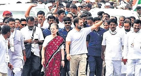 Rahul Gandhi and Sonia Gandhi during the Bharath Jodo Yatra.