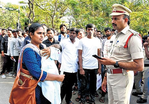 Candidates attending APSLPRB examination in Tirupati on Sunday I Madhav K