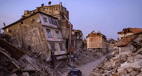 Collapsed buildings in Antakya, southern Turkey on February 20, 2023.(Photo | AFP)